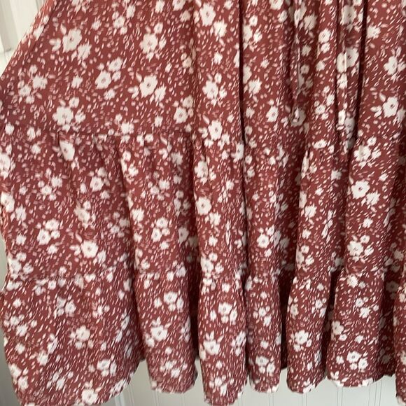 MINE Peasant Babydoll Milkmaid Off-the-shoulder Mini Tiered Dress Dusty Rose S - Picture 6 of 14